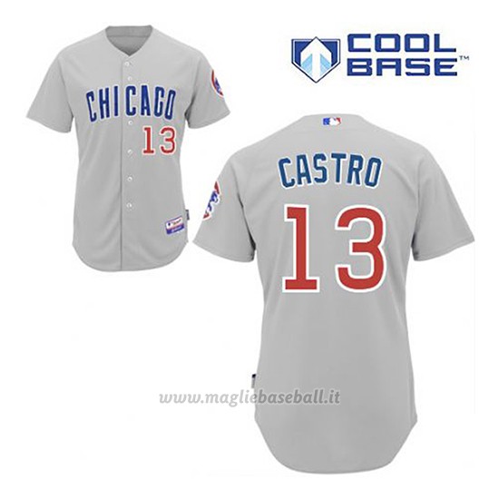 Maglia Baseball Uomo Chicago Cubs 13 Starlin Castro Grigio Cool Base